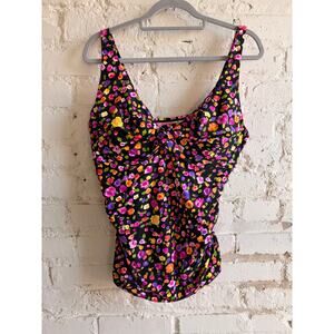 Anne Cole Women’s Floral Tankini Swim Top Size 18W Black Pink Underwire